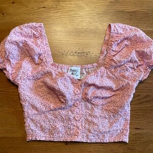 Princess Polly Pink Floral Button Up Crop Top. Womens size 0.